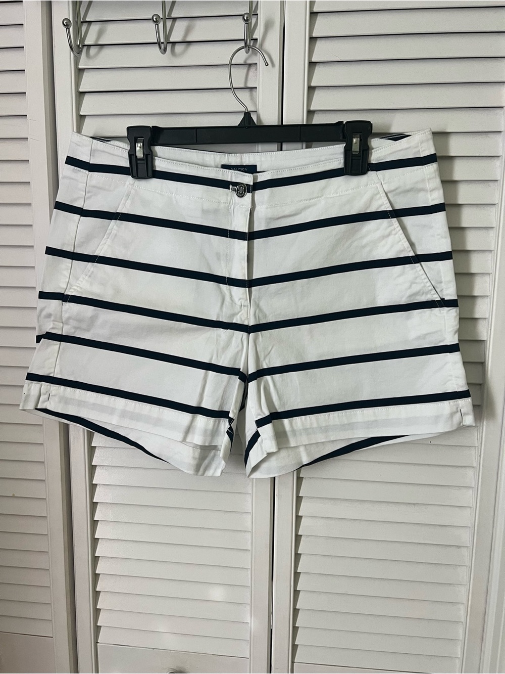 Nautica White Navy Horizontal Stripe Bermuda Shorts